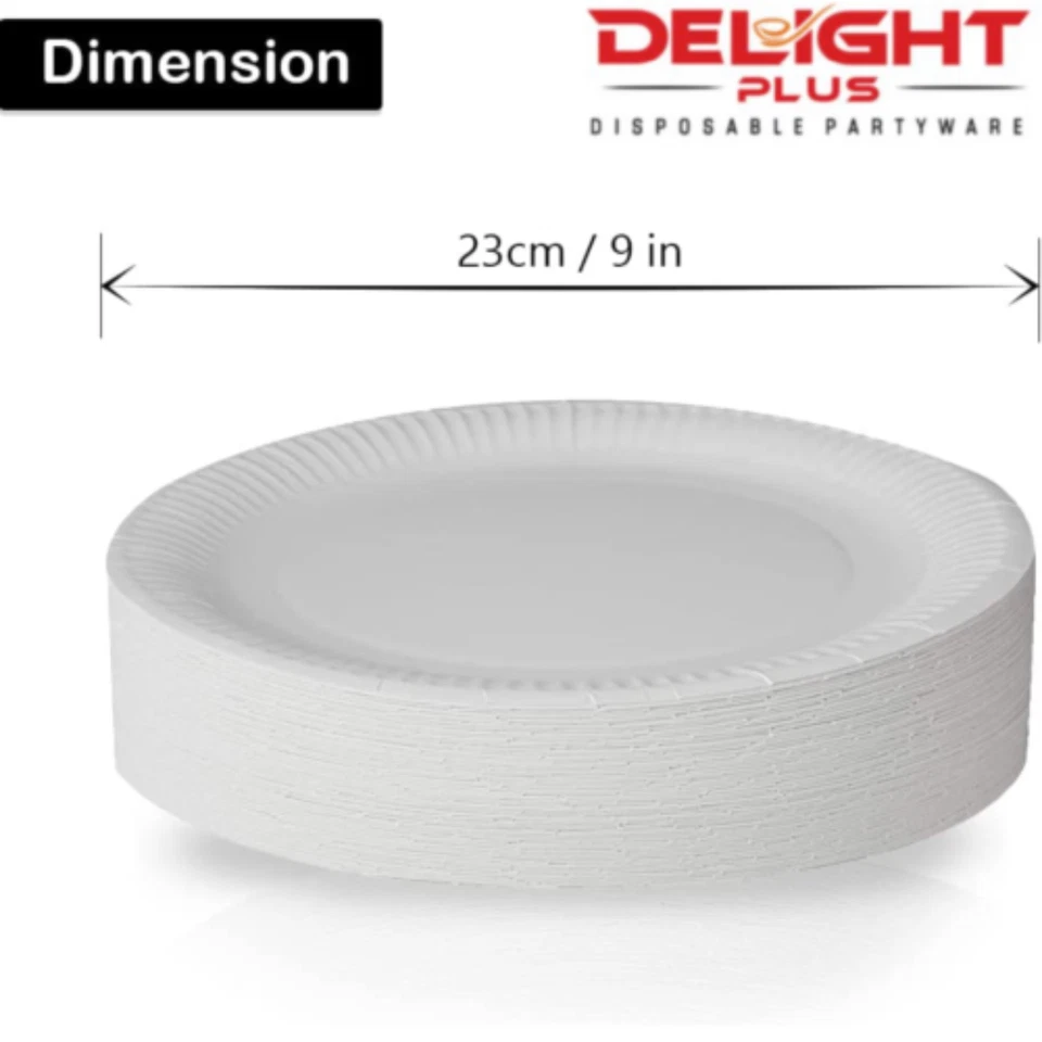 Paquete desechable blanco de 100 platos barbacoa cumpleaños pastel boda Foto 3 de 4