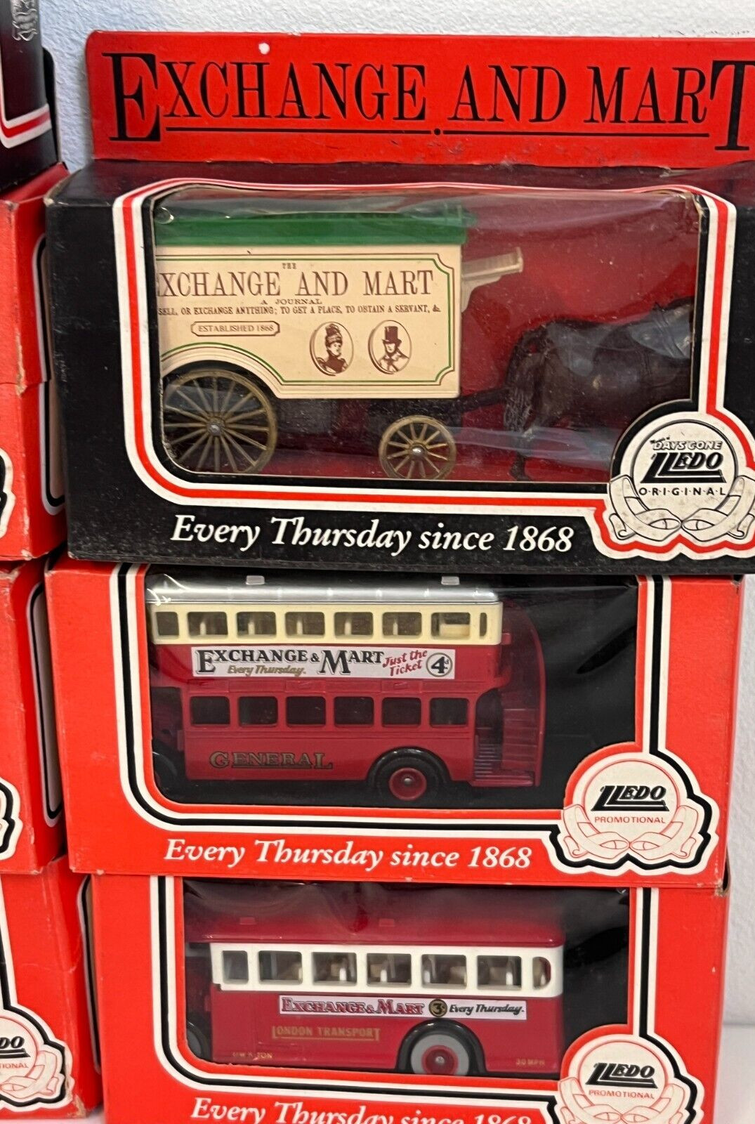 Lledo Promotional models Exchange And Mart x 10 Vehicles Boxed Buses Carts Vans