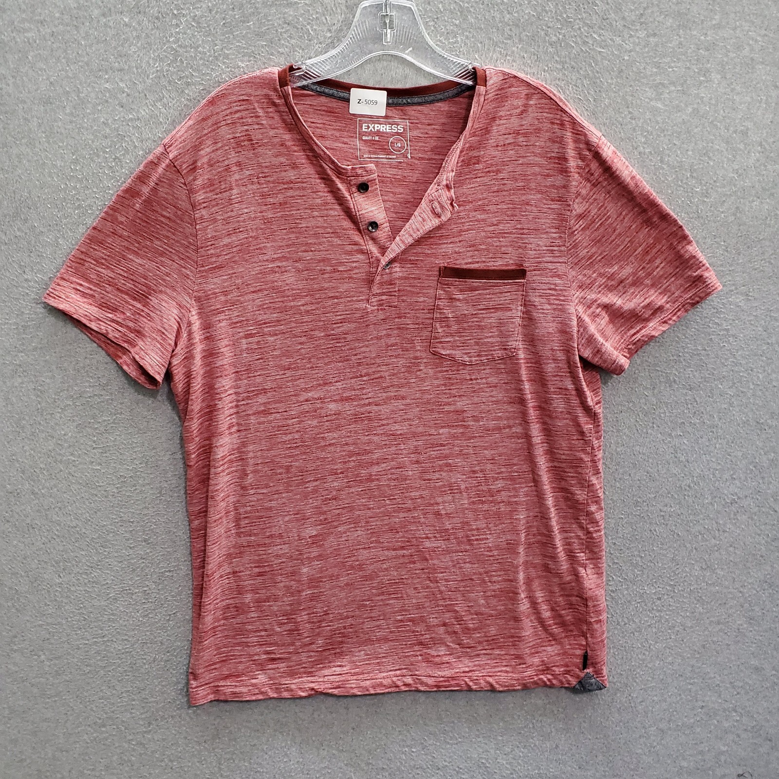 Express Men TShirt Large Red Henley Pocket Short Sleeve Casual Pullover eBay