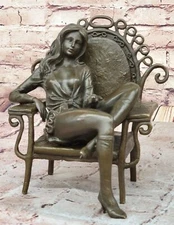 Art Deco Hot Cast Gorgeous Girl Sitting on Chair Bronze Sculpture Figurine Sale