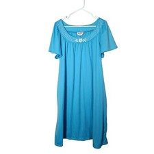 VTG Anthony Richards Blue Embroidered Floral Short Sleeve Nightgown Womans 1X