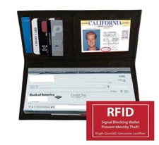 RFID Blocking Genuine Leather Thin Checkbook Cover Card ID Holder Long Wallet