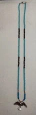 Liquid Silver Bird in Flight Necklace Turquoise Beads Beaded Bird Dove of Peace