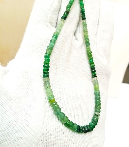 46.25 Cts Natural Green Emerald Faceted Shaded Beads Necklace, Gift For Her - Picture 4 of 8