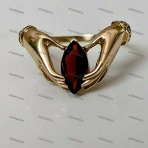 Authentic 1Ct Marquise Cut Genuine Garnet Hands-Holding Ring Yellow Gold Plated Silver