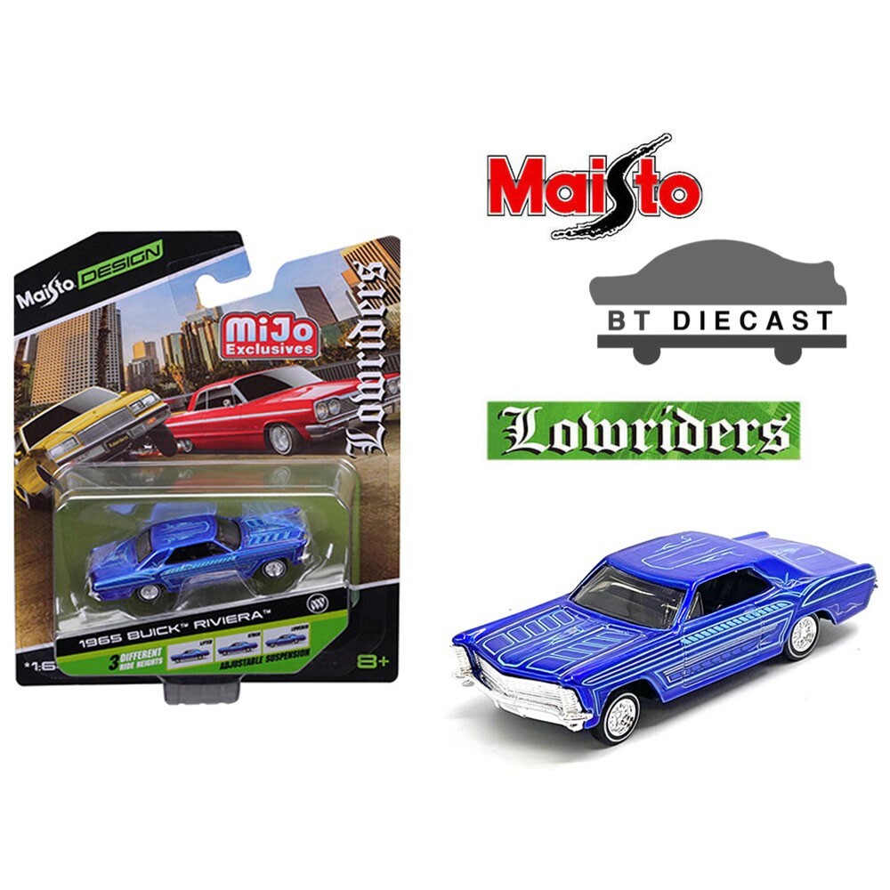 MAISTO DESIGN LOWRIDERS 1965 BUICK RIVIERA LOW RIDER 1/64 BLUE