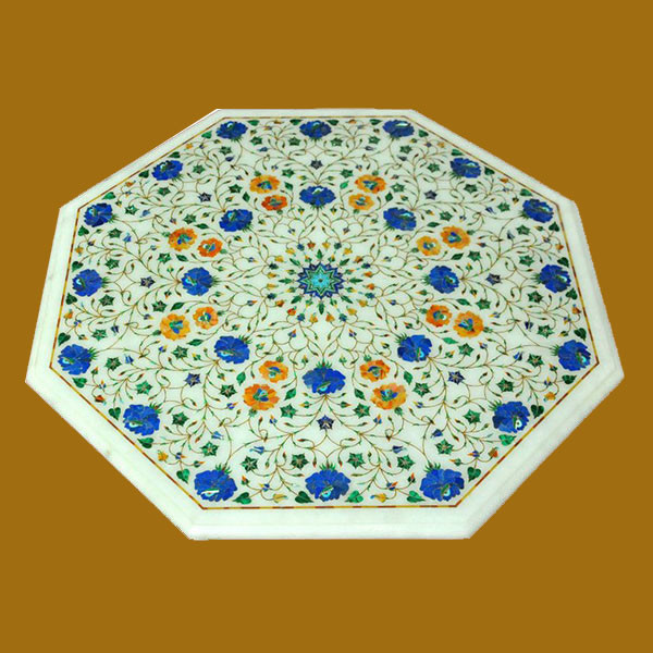 24-Inch Handmade Marble Coffee Table with Pietra Dura Artwork for Elegant Home Decor