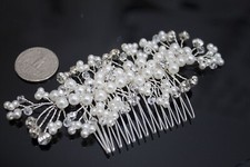 Handmade Gold tone hair comb bridal wedding crystal pearl rhinestone ha1922