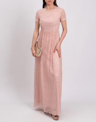 RRP  440 BY MALINA CLAIRE Lace Maxi A-Line Dress Size M Open Back Crew Neck