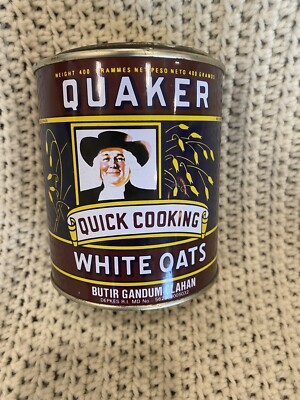 Quaker Quick Cooking White Oats Tin Made in Indonesia