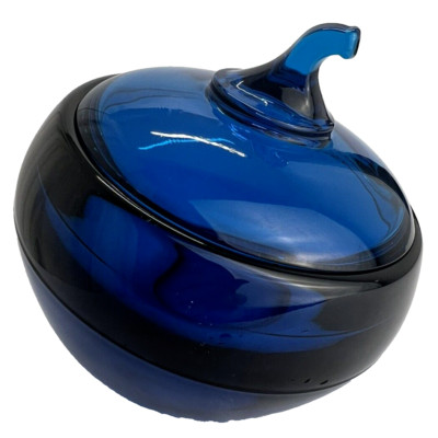 HTF Vintage 6'' Viking Glass Bluenique Blue Orbital Sphere Lidded Candy Jar MCM