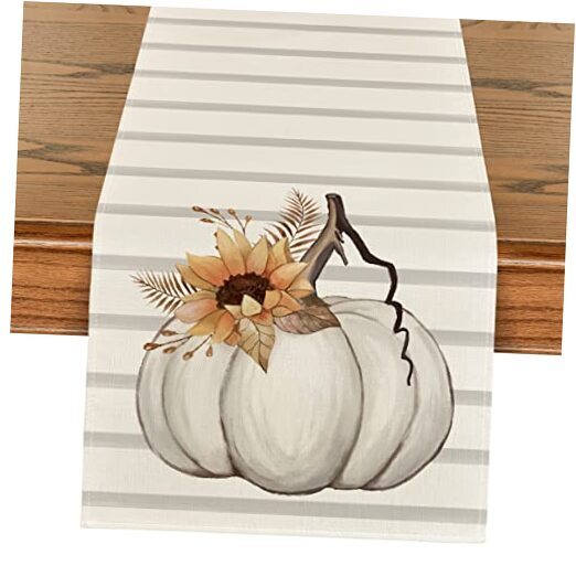 Stripes Pumpkin Sunflower Leaves Fall Table 13