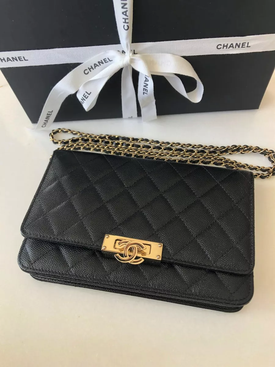 CHANEL Golden Class Caviar Leather Wallet on Chain Bag Black