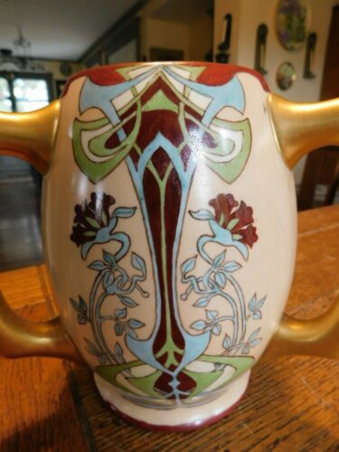 Taza amorosa LG Belleek vintage pintada a mano - Art Deco Nouveau - asas doradas - Imagen 3 de 6