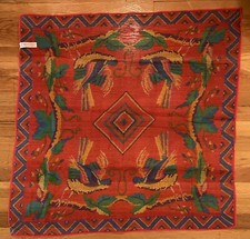VTG. RED FLORAL COTTON SCARF MADE IN JAPAN BY ACUTE 33 1/2  X 33"