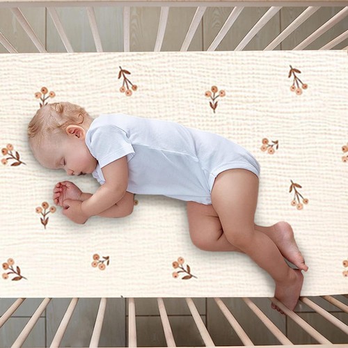 Cot Bed Fitted Sheet Deluxe Baby 32.3x16.9x3.9inch Neutral Muslin Gauze - Picture 2 of 18