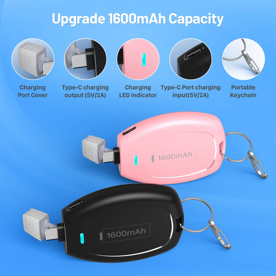 Mini batería cargador portátil llavero USB-C de 2 piezas para iPhone 15 16 pro max Foto 2 de 4