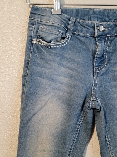 Faded Glory Jeans Girls Size 8 Slim Tapered Embroided Back Pockets Denim Blue - Picture 2 of 9