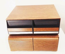 Vtg 80s 90s woodgrain vhs videocassette tape holder box storage 2 drawer case 22