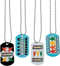 Fun Express Celebrate Diversity Dog Tag Necklaces - 12 Pieces