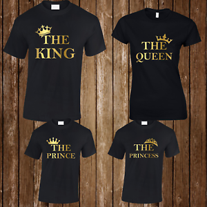 King Queen Prince Princess T Shirt Mens Ladies Kids Family Couple