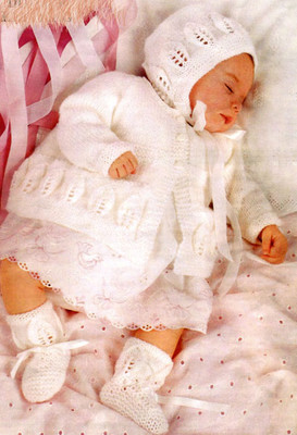 Baby Strickanleitung für Matinee Set Jacke Mütze Booties 18/19 in dk