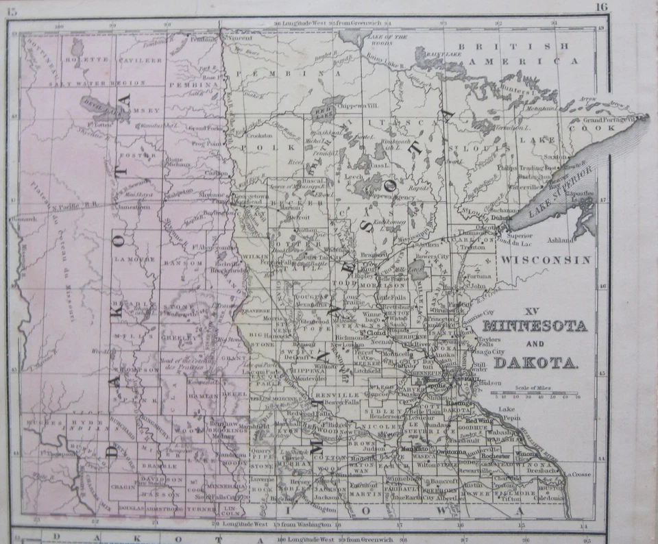 4 mapas Mitchell de 1870 Midwest-1.OH,KY,IN,IL,IA&MO-2.Dakota,MN-3.NE, 4.WI & MI Foto 3 de 4