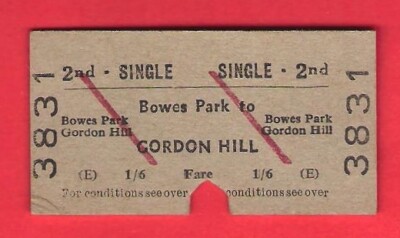 British Railways Edmondson Ticket - BR(E) 2nd Single - Bowes Park to Gordon Hill