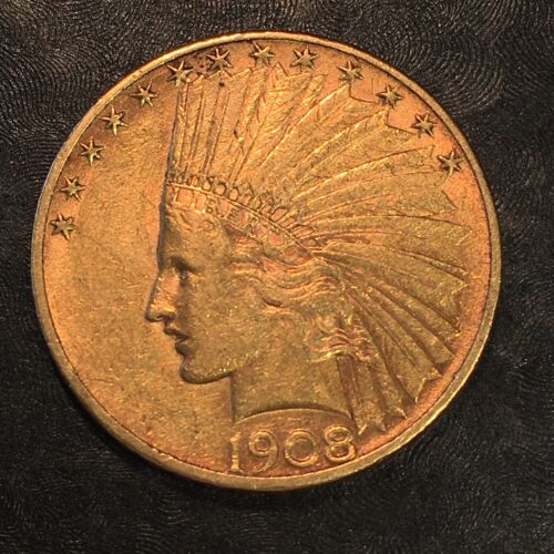 1908-D $10 Gold Indian Head - With Motto - High Quality Scans #P743