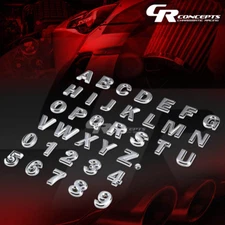 METAL GRILL TRUNK EMBLEM DECAL LOGO BADGE POLISHED CHROME TEXT LETTERING A-Z/0-9