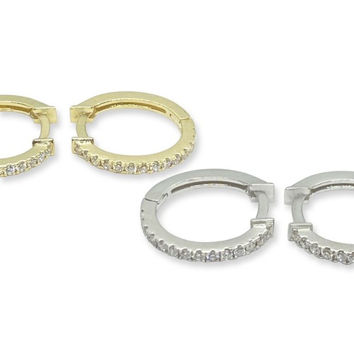 Diamond Hoop Earrings in 14k Solid Yellow Gold (0.14 ct. tw.) Small Huggie - Picture 5 of 7