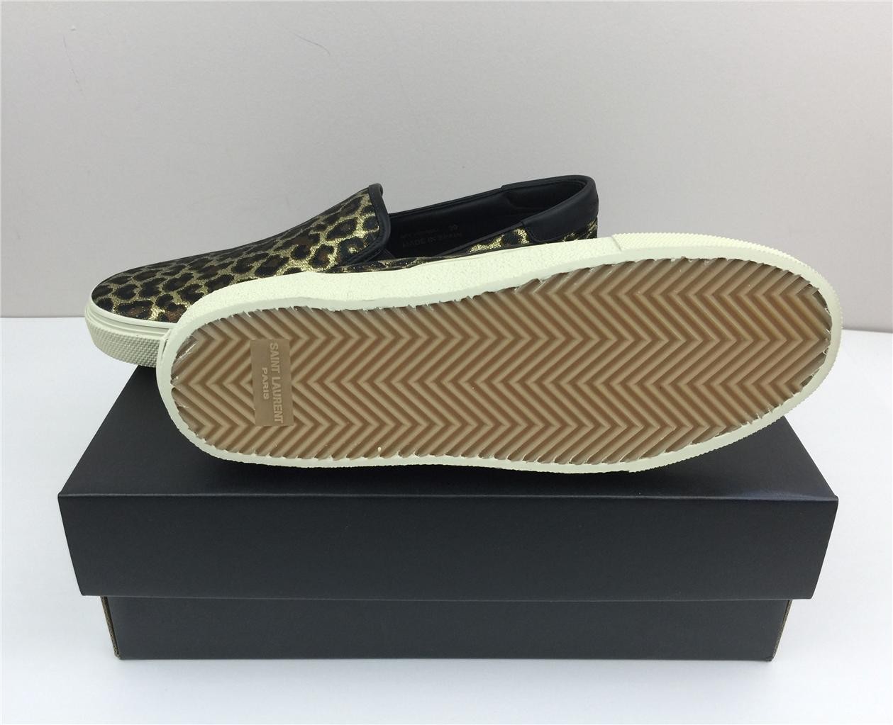 Nuova sneaker SAINT LAURENT classica skate slip on marrone leopardato broccato 8 5