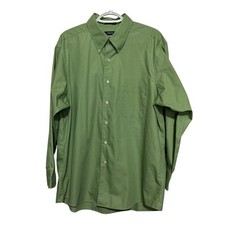 IZOD Silky Poplin Men's Green Long Sleeve Button Down Shirt Size 17 32/33