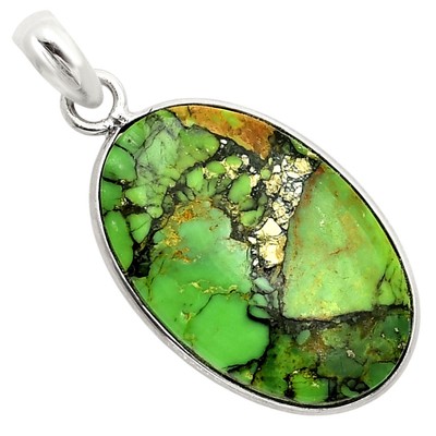 Natural Green Matrix turquoise 925 Sterling Silver Pendant Jewelry P-1001