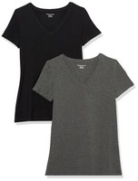 Damen T-Shirt Kurzarm Regular-Fit Xxl Dunkelgrau Meliert Schwarz, Amazon