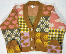 Debut Womens Patchwork Knit V-Neck Button Front M Cardigan