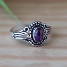 Purple Amethyst Ring - Artisan Oval Cut Gemstone - Handmade 925 Sterling