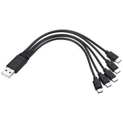 Multi Charging Cable, 5 in 1 USB A to Micro USB Splitter 8'', Black