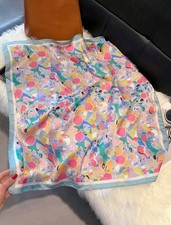 Silky Scarf Women Pink Blue Large Modern Kerchief Square Bandana Wrap 68 68cm