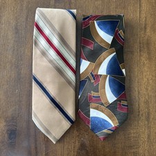 Andhurst lot of 2 Vintage Ties Green Geometric Tan Stripes 70s Abstract USA made