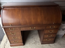 Hekman Tambour Desk (High-end Brand), Solid Wood, Brass hardware, Good Condition