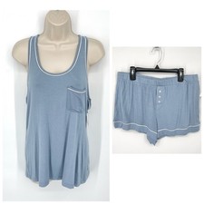 Alfani NWT Women's Sleepwear 2 Piece PJ Set Sleeveless Shirt  Shorts S Blue Fog