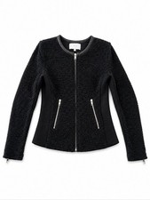 IRO Amiya Black Boucl  Leather Trim Mesh Zip Jacket US 6 FR 38