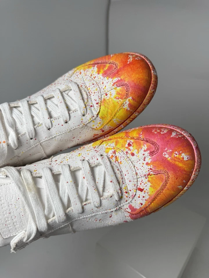 Zapatilla deportiva baja para hombre Maison Margiela Gat pintura salpicadura lona blanca talla 10,5 rara Foto 2 de 4