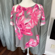 INC International Concepts Women's Gray Floral Off-Shoulder Blouse Top Size Sm