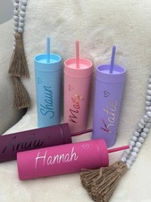 Personalised 16oz Party Cups with Names & Optional Heart – Lid & Straw Gift