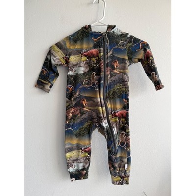 Molo Kids Safari Animal Print Hooded Zip Romper Jumpsuit Size 80 12 Months
