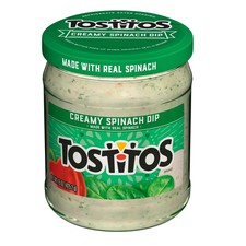Tostitos Creamy Spinach Dip, 15 oz Jar.
