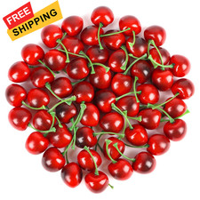FOIMAS 50pcs Artificial Fruit Cherries,Lifelike Fake Cherry Cheery 2 
