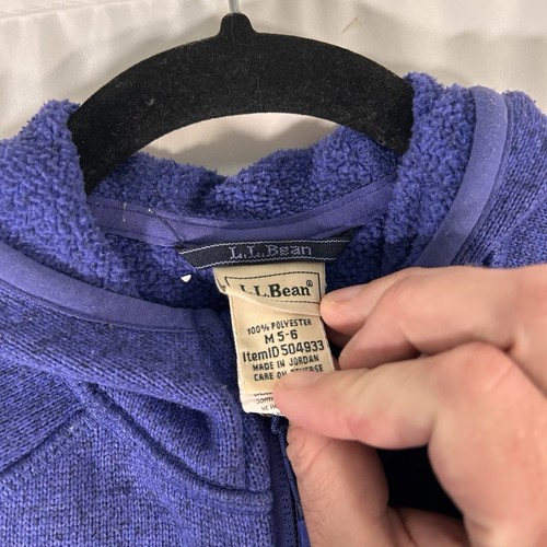 LL Bean Hoodie Youth Medium Blue Full Zip Polyester Zip Pockets Knit Pilling - Picture 5 of 6
